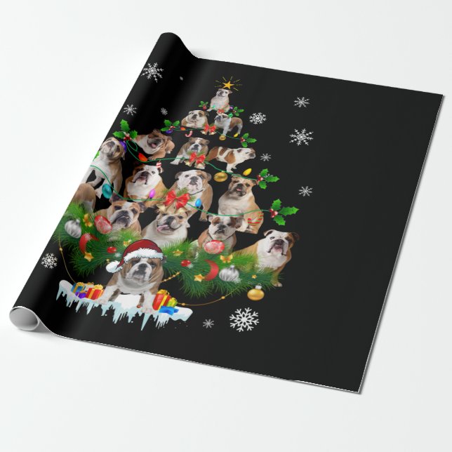 Dog Lovers | Bulldog Christmas Tree Ornaments Wrapping Paper (Unrolled)