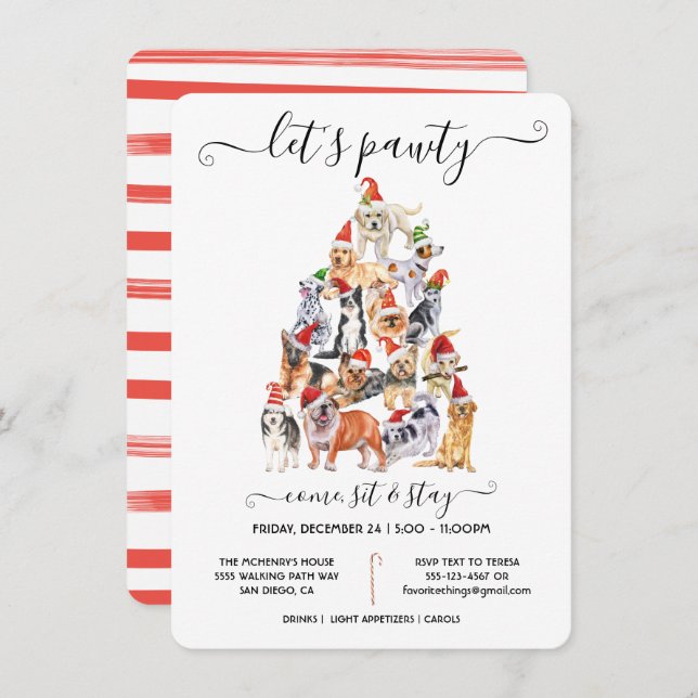 Dog Lovers Christmas Tree Pawty Invitation (Front/Back)