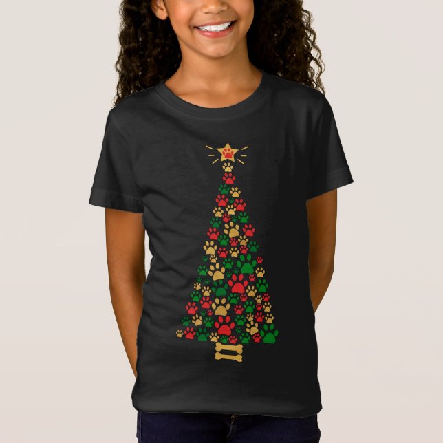 Dog Lovers Cute and Funny Dog Paws Prints Tree Chr T-Shirt (Front)