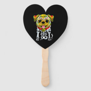 Dog Lovers Funny Halloween With Bulldog Skull Hand Fan