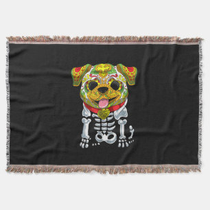 Dog Lovers    Funny Halloween With Bulldog Skull Throw Blanket