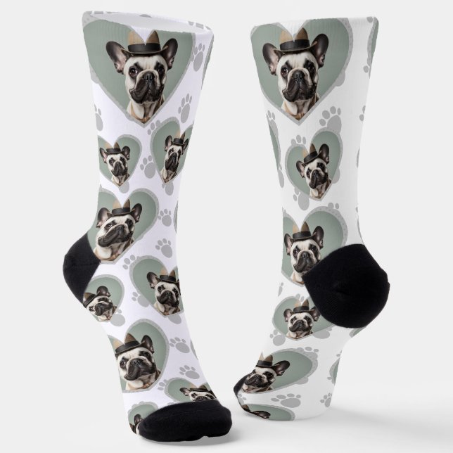 Dog Lovers Heart Frame One Photo Fun Pet Socks (Angled)