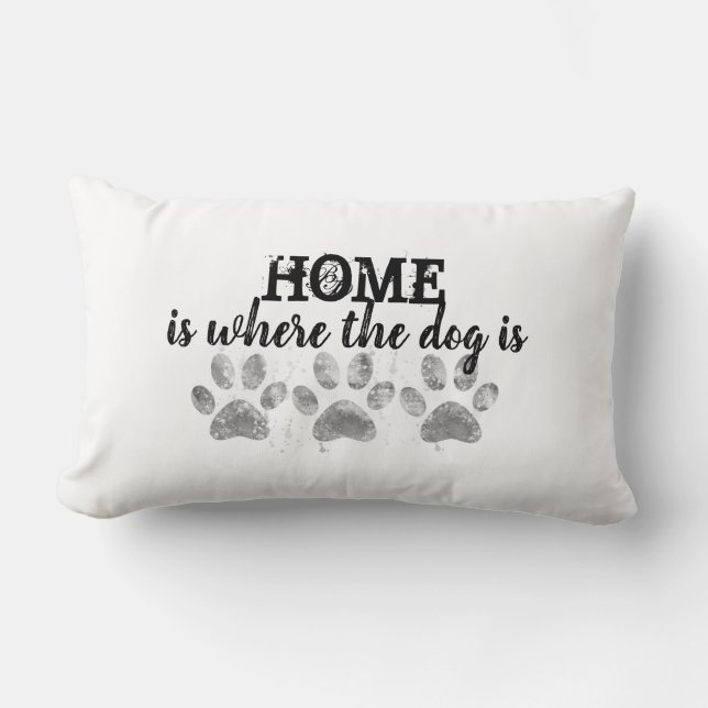 dog lovers quote paw print black and white lumbar cushion (Front)