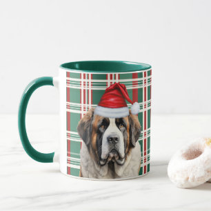 Dog Lover's Saint Bernard Santa Holiday Plaid Mug