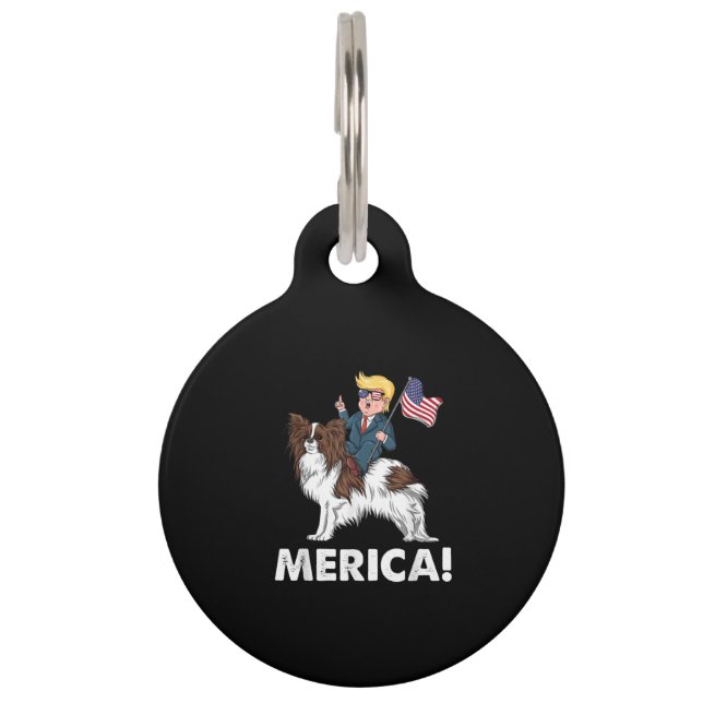 Dog Lovers | Trump Riding Papillon Merica Pet Tag (Front)