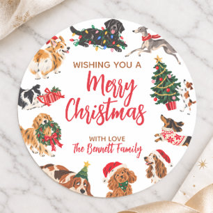 Dog Loving Family Christmas Classic Round Sticker