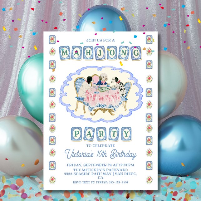 Dog Mahjong Game Birthday Party  Invitation (Creator Uploaded)
