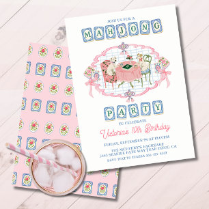 Dog Mahjong Game Girly Birthday Party Invitation