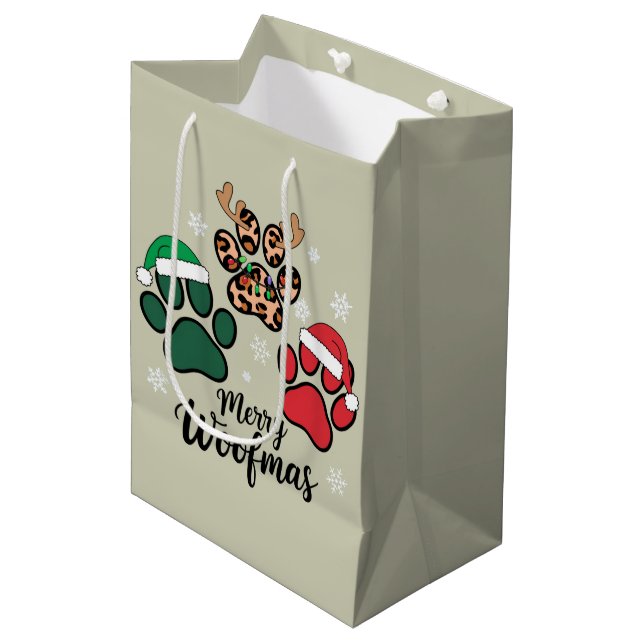 Dog Mama Christmas Merry Woofmas Dog Lover Xmas Medium Gift Bag (Front Angled)