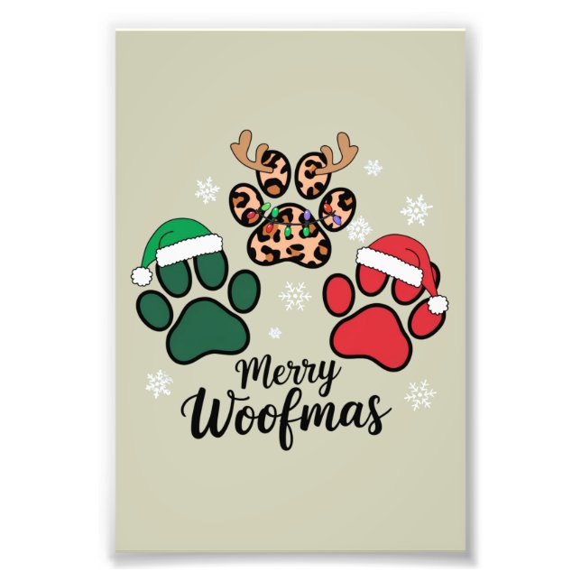 Dog Mama Christmas Merry Woofmas Dog Lover Xmas Photo Print (Front)