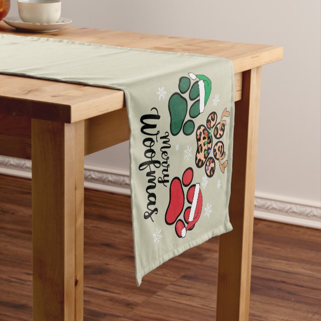 Dog Mama Christmas Merry Woofmas Dog Lover Xmas Short Table Runner (In Situ)