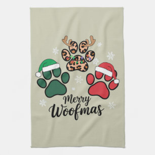 Dog Mama Christmas Merry Woofmas Dog Lover Xmas Tea Towel