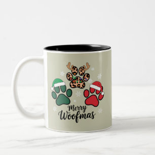 Dog Mama Christmas Merry Woofmas Dog Lover Xmas Two-Tone Coffee Mug