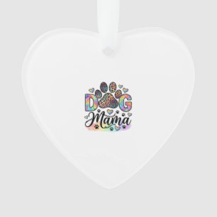 Dog Mama Paw Leopard Rainbow Watercolor Hearts_1 Ornament