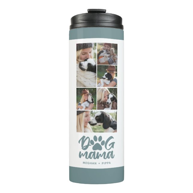 Dog Mama | Photo Grid Green  Thermal Tumbler (Front)