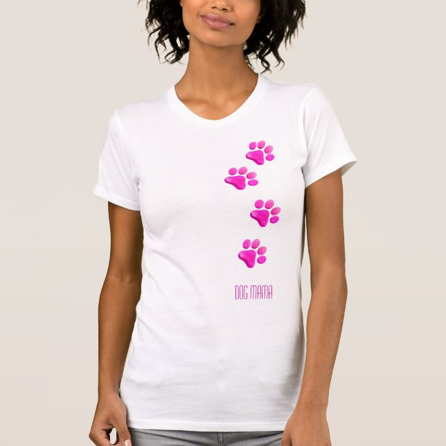DOG MAMA Pink Paw Prints Pet Lover Fun T-Shirt (Front)