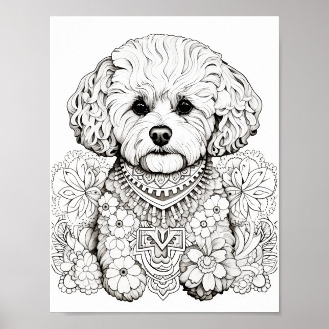 Dog Mandala Adult Colouring Poster (Front)