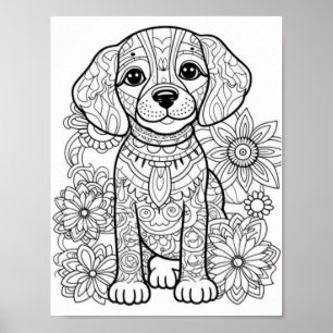Dog Mandala Adult Colouring Poster