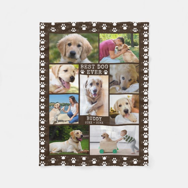 Dog Memorial BEST DOG EVER Photo Collage Brown Fleece Blanket (Front)