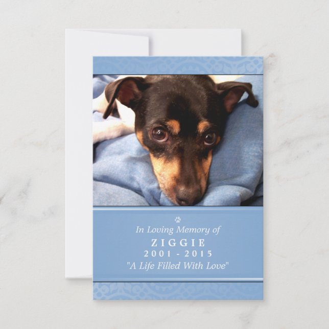 Dog Memorial Card 3.5 x 5 Blue Do Not Mourn Poem (Front)