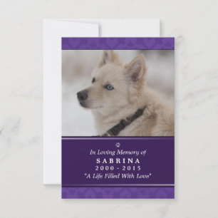 Dog Memorial Card 3.5" x 5" - Purple Photo Modern