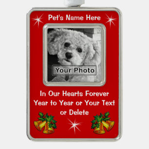 Dog Memorial Christmas Tree Ornaments, PHOTO, TEXT Silver Plated Framed Ornament