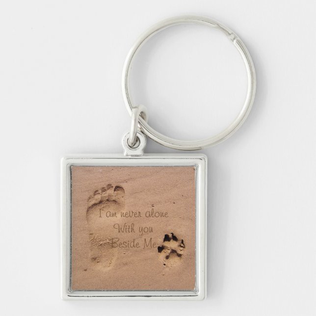 Dog Memorial Footprints in Sand Personalised Key Ring (Front)