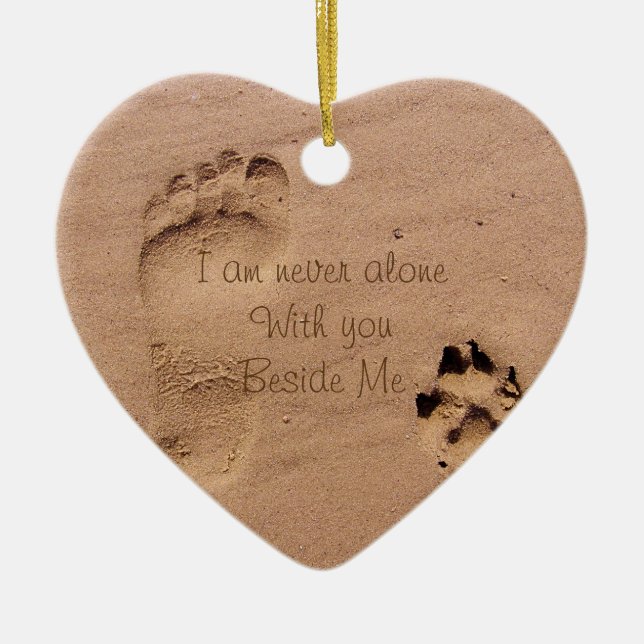 Dog Memorial Footprints in Sand Photo Ceramic Tree Decoration (Front)