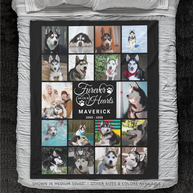 Dog Memorial FUREVER IN OUR HEARTS Photo Collage Fleece Blanket (Creator Uploaded)