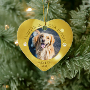 Dog Memorial FUREVER IN OUR HEARTS Photo Keepsake Ceramic Tree Decoration