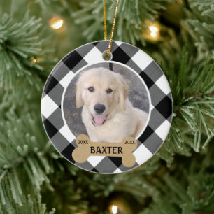 Dog Memorial Keepsake   B&W Buffalo Check Ceramic Tree Decoration