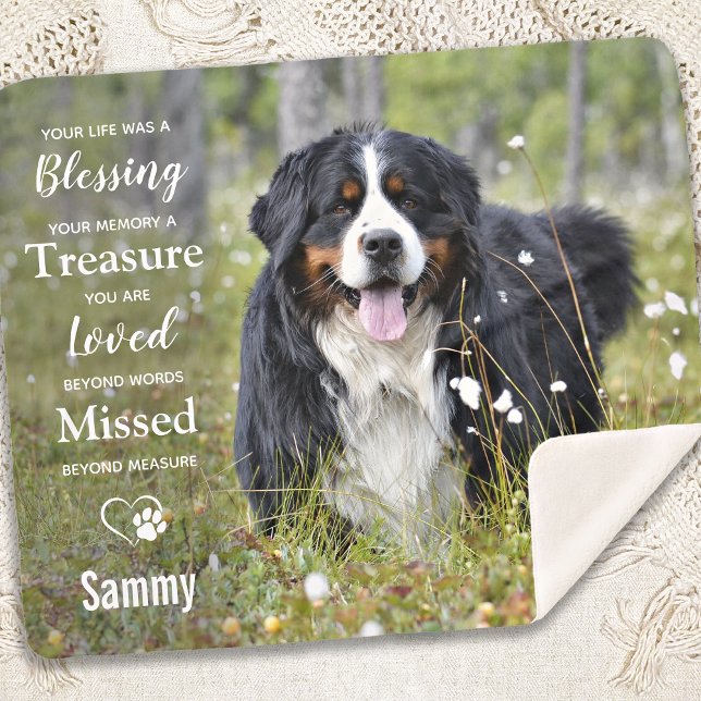 Dog Memorial Modern Photo Sympathy Pet Loss Sherpa Blanket (Creator Uploaded)