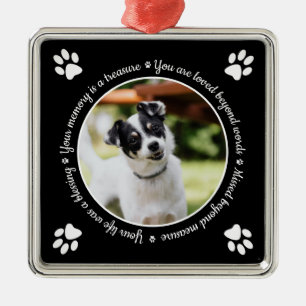 Dog Memorial Paw Prints Photo  Metal Ornament