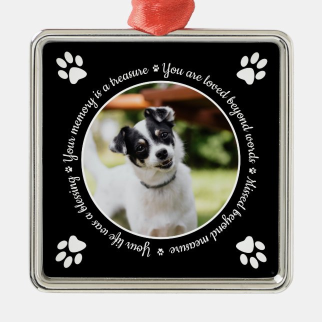 Dog Memorial Paw Prints Photo  Metal Ornament (Front)