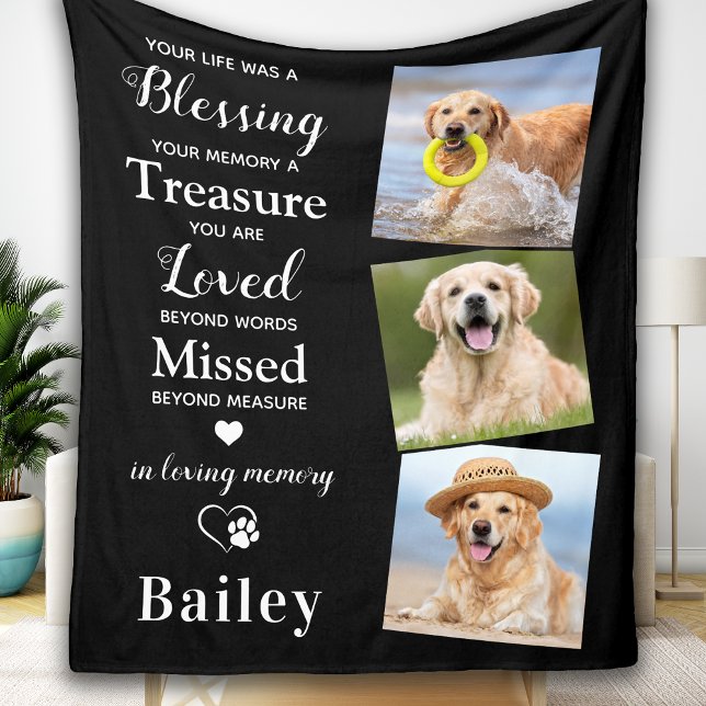 Dog Memorial Personalised Pet Loss Gift 3 Photo  Fleece Blanket (Creator Uploaded)