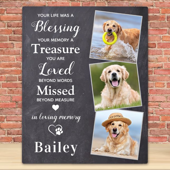 Dog Memorial Personalised Pet Loss Gift 3 Photo Plaque (Creator Uploaded)