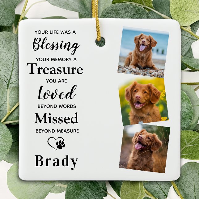 Dog Memorial Personalized Pet Loss Gift 3 Photo Ceramic Ornament (Creator Uploaded)