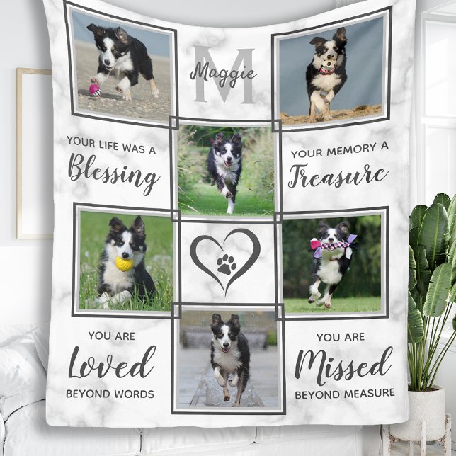 Dog Memorial - Pet Loss Gift Monogram Dog Keepsake Fleece Blanket (Creator Uploaded)