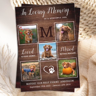 Dog Memorial Pet Loss Personalise 5 Photo Sympathy Thank You Card