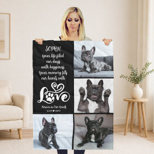 Dog Memorial Photo Collage LOVE Paw Prints Fleece Blanket