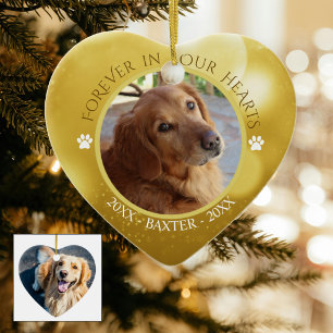 Dog Memorial Photo FOREVER IN OUR HEARTS Keepsake Ceramic Tree Decoration