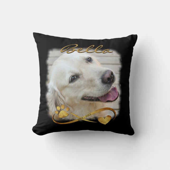 Dog Memorial Photo Paw Heart Infinity Keepsake Cushion (Front)