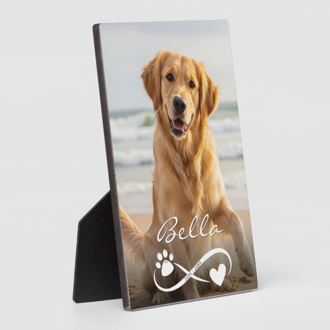 Dog Memorial Photo Paw Heart Infinity Keepsake Plaque (Side)
