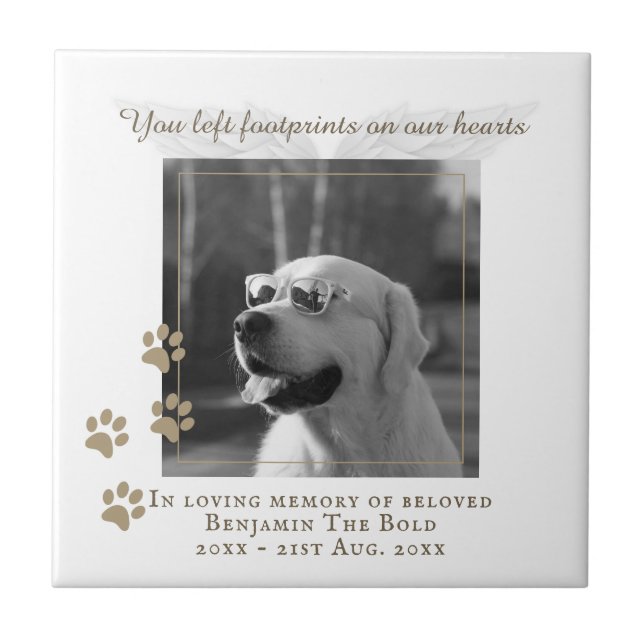 Dog Memorial Photo Plaque Ceramic Tile with Text (Front)