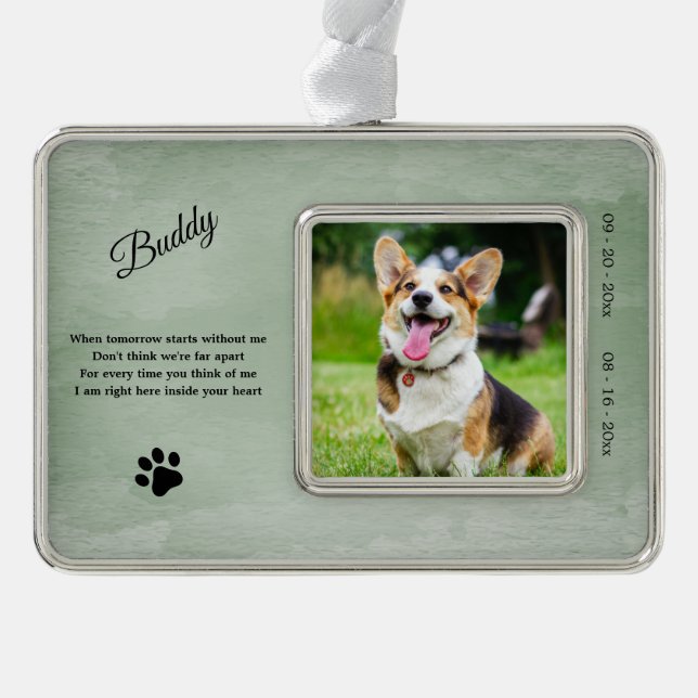 Dog Memorial Photo Quote Silver Plated Framed Ornament (Front)