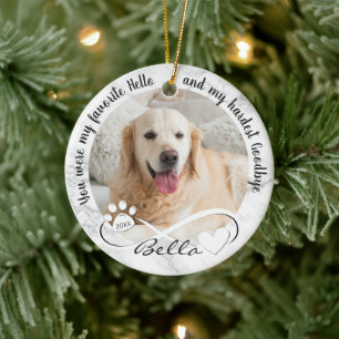 Dog Memorial Quote 2 Photo Pawprint Heart Infinity Ceramic Tree Decoration