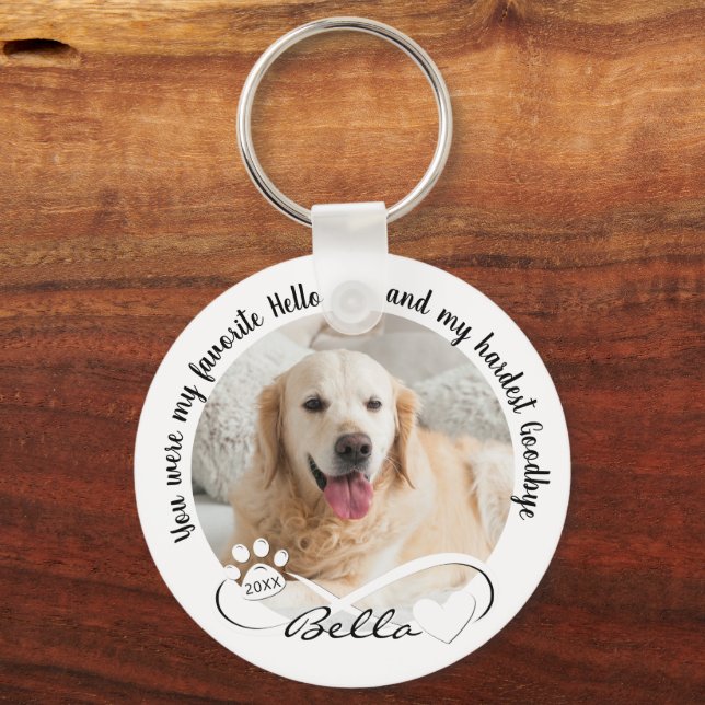 Dog Memorial Quote 2 Photo Pawprint Heart Infinity Key Ring (Front)