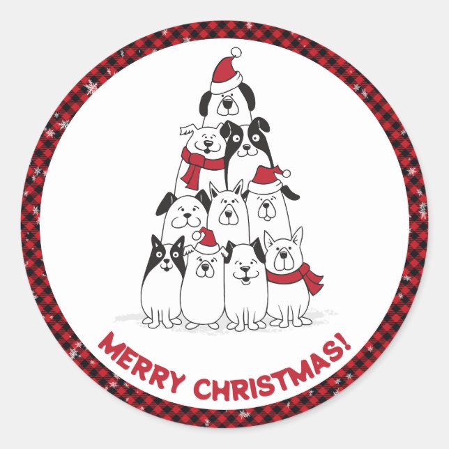 Dog Merry Christmas Classic Round Sticker (Front)