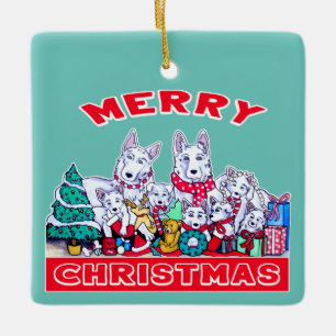 Dog Merry Christmas White Shepherd Holiday GSD Fun Ceramic Ornament
