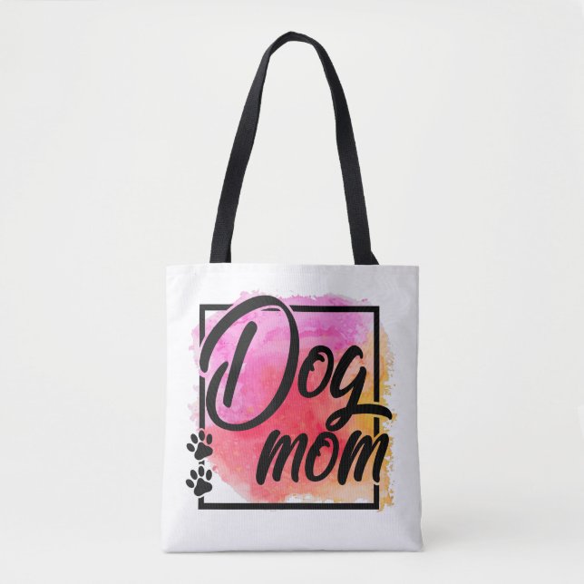 Dog mom colorful animal lover paw prints tote bag (Front)